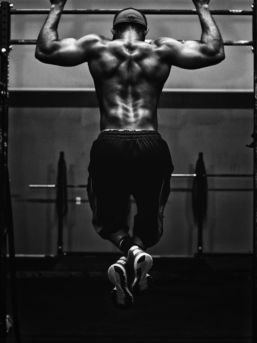 Black and white photograph of someone training